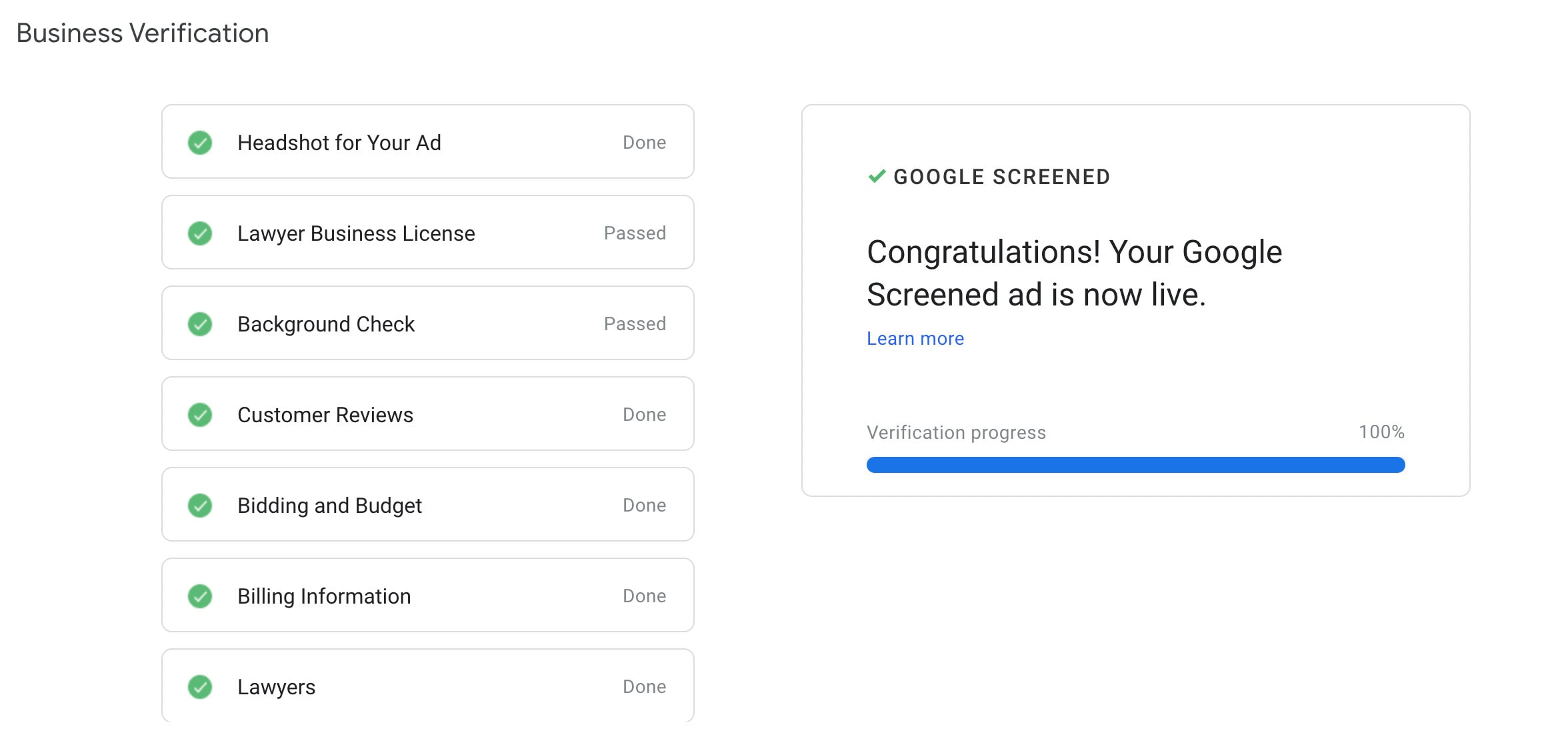 LSA Google Screened Verification