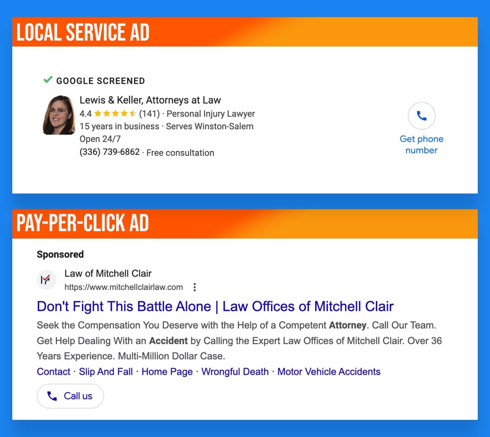 Local service ad and a PPC ad comparison